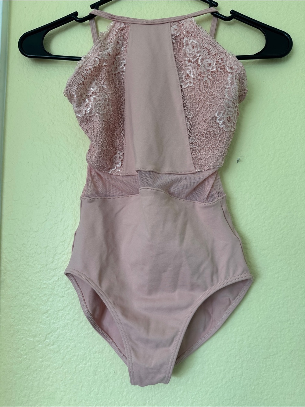Lace-Inset Women's So Danca Leotard Bodysuit in Dusty Pink